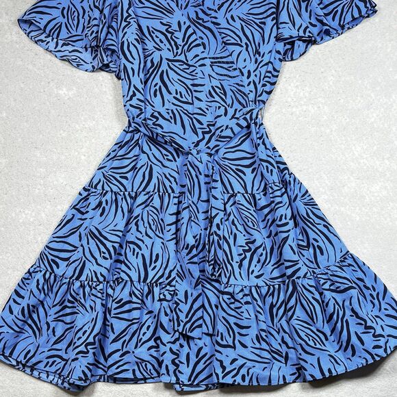 Eliza J Dress 20W Periwinkle Blue Animal Print Zebra Stripe Ruffle Sleeve Dress - Picture 5 of 13